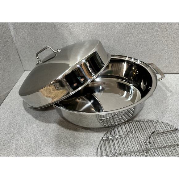 All Clad Stainless-Steel Oval 10 Qt Roaster Pan W/trivet & LID 18/10 Tri Ply - Picture 4 of 7